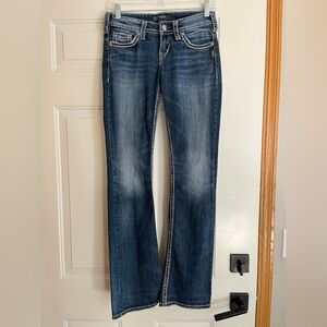 Women’s Silver Pioneer Flap thick stitch boot cut western cowboy  jeans.25 x 33.